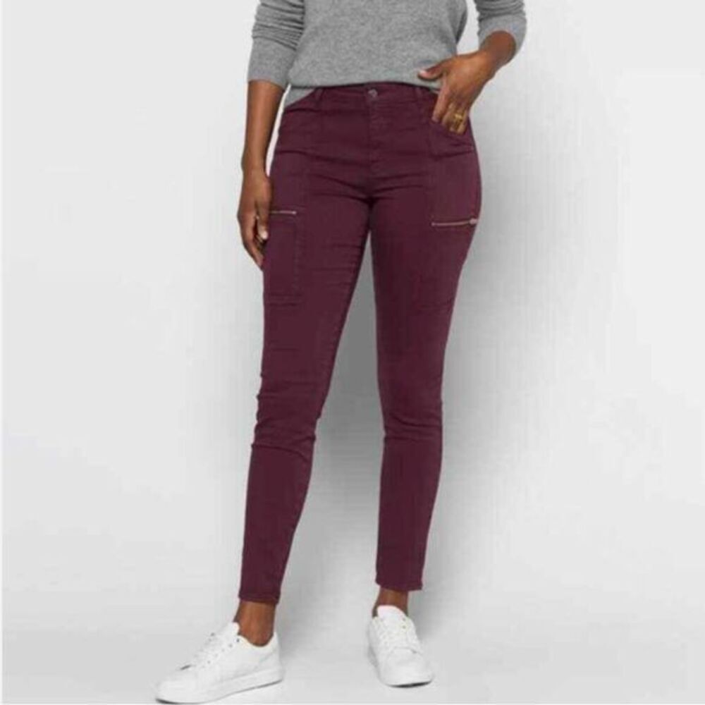 NEW Pistola Women's Zip Pocket Hannah Cargo Skinny Moto Jeans Burgundy, 25